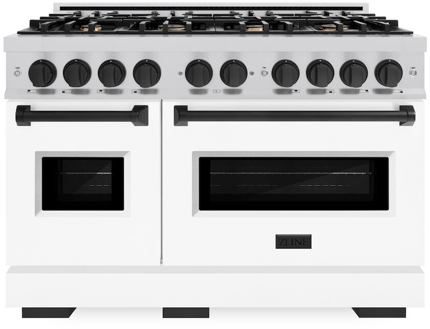 ZLINE CDRZWM48MB 48 inch Autograph Edition Classic Series Dual Fuel Range with 8 Burners, 6.7 cu. ft. Total Oven Capacity, Convection Cooking and Auto-Reignition (White Matte, Matte Black)