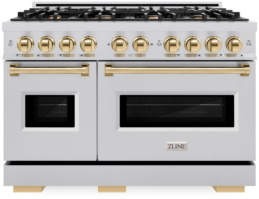 ZLINE CDRZ48G 48 inch Autograph Edition Classic Series Dual Fuel Range with 8 Burners, 6.7 cu. ft. Total Oven Capacity, Convection Cooking and Auto-Reignition (Stainless Steel, Polished Gold)