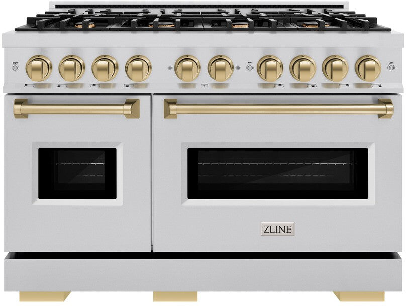 ZLINE CDRZ48CB 48 inch Autograph Edition Classic Series Dual Fuel Range with 8 Burners, 6.7 cu. ft. Total Oven Capacity, Convection Cooking and Auto-Reignition (Stainless Steel, Champagne Bronze)