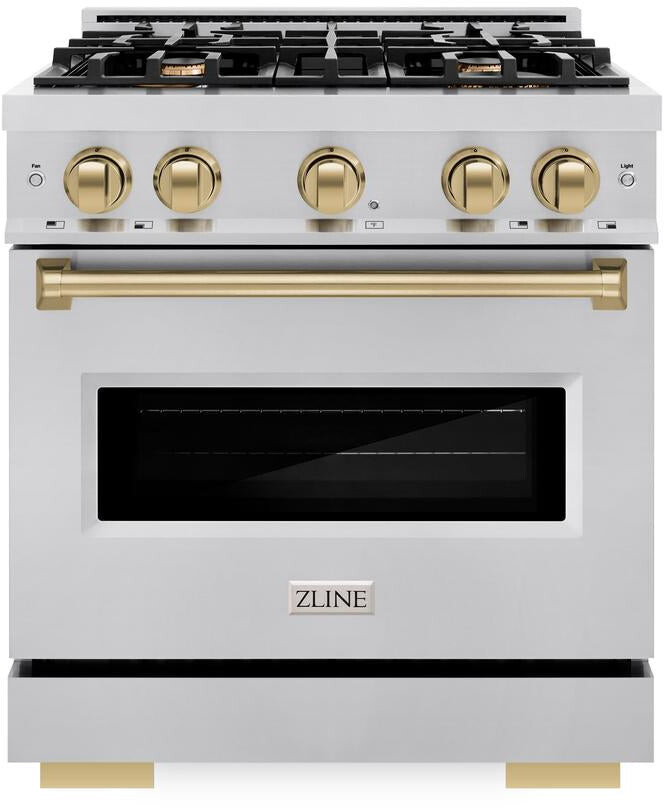 ZLINE CDRZ30CB 30 inch Autograph Edition Classic Series Dual Fuel Range with 4 Burners, 4.2 cu. ft. Oven Capacity, Convection Cooking and Auto-Reignition (Stainless Steel, Champagne Bronze)