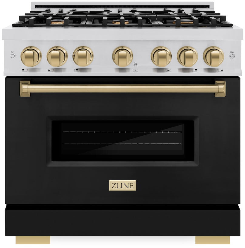 ZLINE CDRZBLM36CB 36 inch Autograph Edition Classic Series Dual Fuel Range with 6 Burners, 5.2 cu. ft. Oven Capacity, Convection Cooking and Auto-Reignition in Black Matte (Champagne Bronze)