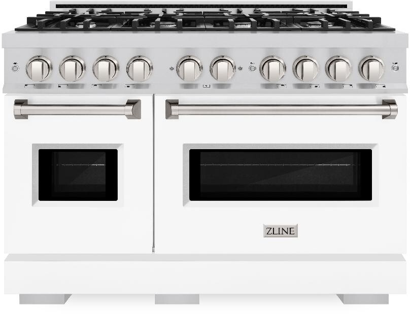 ZLINE CDRWM48 48 inch Classic Series Dual Fuel Range with 8 Burners, 6.7 cu. ft. Total Oven Capacity, Convection Cooking and Auto-Reignition (White Matte)