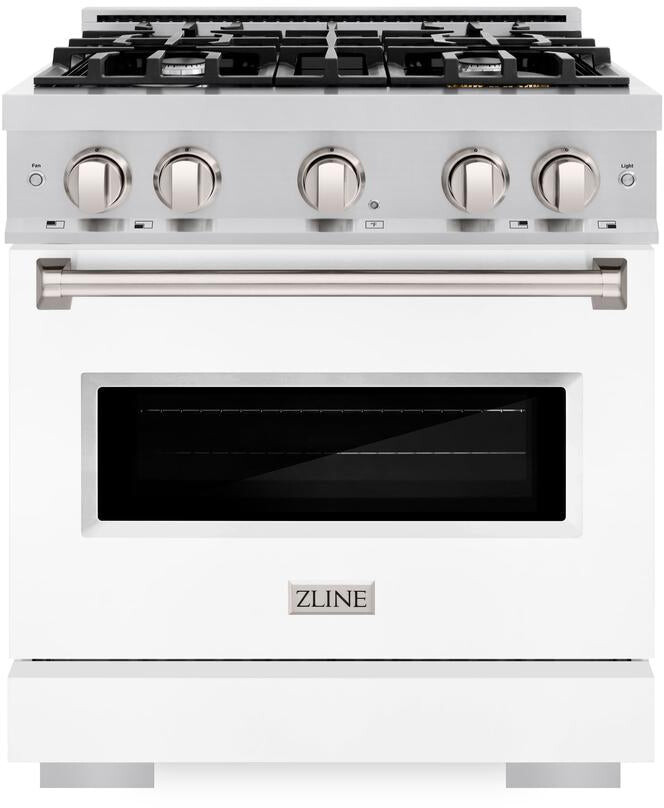 ZLINE CDRWM30 30 inch Classic Series Dual Fuel Range with 4 Burners, 4.2 cu. ft. Oven Capacity, Convection Cooking and Auto-Reignition (White Matte)