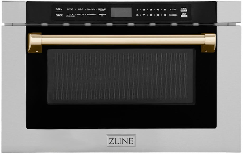ZLINE MWDZ1HG 24 inch Autograph Edition Built-in Microwave Drawer with 1.2 cu. ft. Capacity, Auto-Touch Open and Close and 1000 Watts Cooking Power in Stainless Steel (Polished Gold)