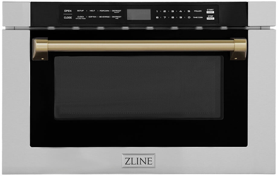 ZLINE MWDZ1HCB 24 inch Autograph Edition Built-in Microwave Drawer with 1.2 cu. ft. Capacity, Auto-Touch Open and Close and 1000 Watts Cooking Power in Stainless Steel (Champagne Bronze)