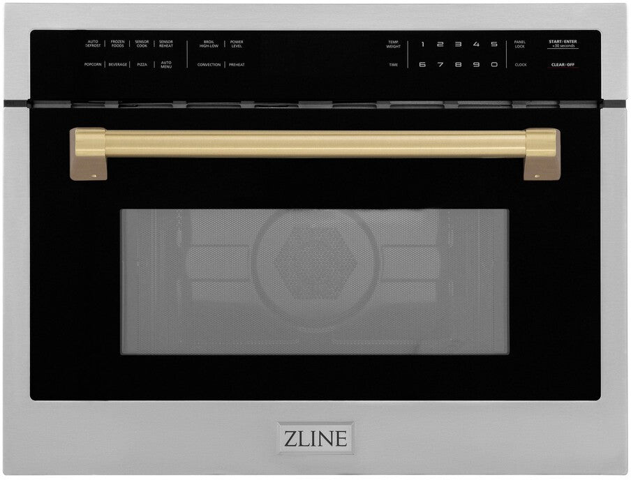 ZLINE MWOZ24CB 24 inch Autograph Edition Built-in Convection Microwave Oven with 1.55 cu. ft. Capacity, Child Lock and 1000 Watts Cooking Power in Stainless Steel (Champagne Bronze)