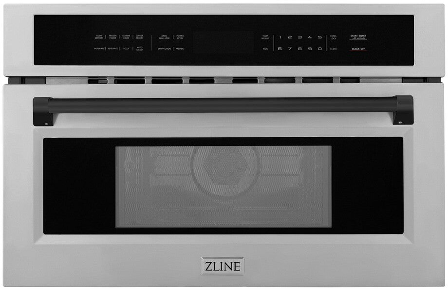 ZLINE MWOZ30MB 30 inch Autograph Edition Built-in Convection Microwave Oven with 1.55 cu. ft. Capacity, Child Lock and 1000 Watts Cooking Power in Stainless Steel (Matte Black)