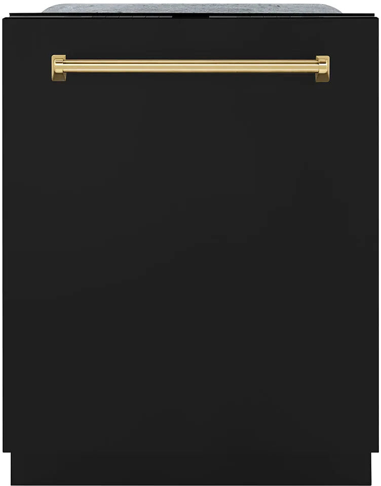 ZLINE DWMTZBLM24G 24 inch Autograph Edition Monument Series Top Touch Control Dishwasher with 16 Place Settings, DuraWash Technology, 3rd Rack and ENERGY STAR Certified in Black Matte (Polished Gold)