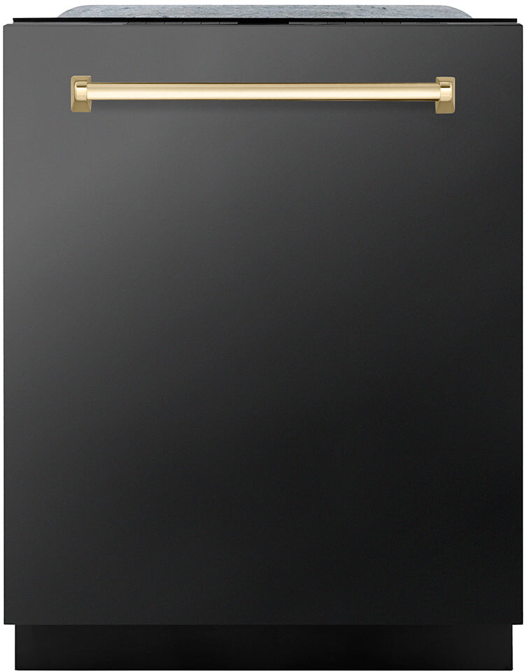 ZLINE DWMTZBS24G 24 inch Autograph Edition Monument Series Top Touch Control Dishwasher with 16 Place Settings, DuraWash Technology, 3rd Rack and ENERGY STAR Certified in Black Stainless Steel (Polished Gold)