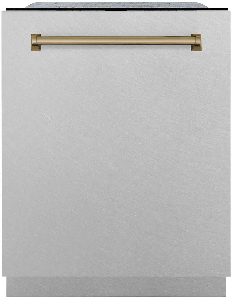 ZLINE DWMTZSN24CB 24 inch Autograph Edition Monument Series Top Touch Control Dishwasher with 16 Place Settings, DuraWash Technology, 3rd Rack and ENERGY STAR Certified (Satin Stainless Steel, Champagne Bronze)