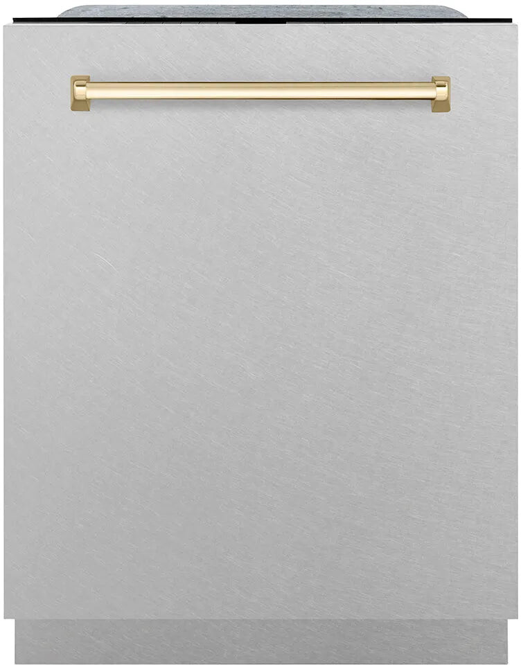 ZLINE DWMTZSN24G 24 inch Autograph Edition Monument Series Top Touch Control Dishwasher with 16 Place Settings, DuraWash Technology, 3rd Rack and ENERGY STAR Certified (Satin Stainless Steel, Polished Gold)