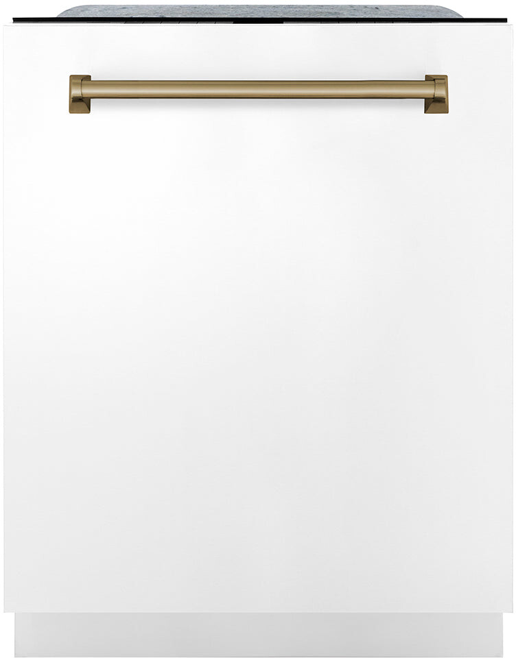 ZLINE DWMTZWM24CB 24 inch Autograph Edition Monument Series Top Touch Control Dishwasher with 16 Place Settings, DuraWash Technology, 3rd Rack and ENERGY STAR Certified (White Matte, Champagne Bronze)