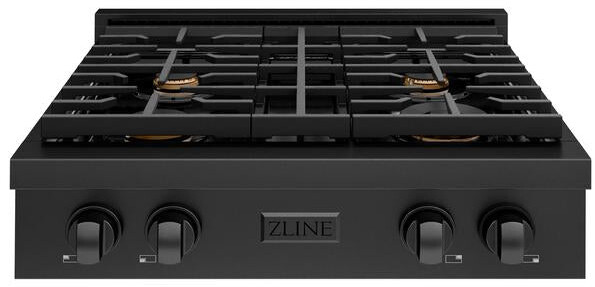 ZLINE SRTBBR30 30 inch Paramount Series Gas Rangetop with 4 Brass Burners, Porcelain Cooktop and Cast Iron Grates (Black Stainless Steel)