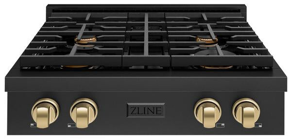 ZLINE SRTBZ30CB 30 inch Autograph Edition Paramount Series Gas Rangetop with 4 Burners, Porcelain Cooktop and Cast Iron Grates in Black Stainless Steel (Champagne Bronze)
