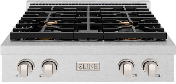 ZLINE SRTSBR30 30 inch Paramount Series Gas Rangetop with 4 Brass Burners, Porcelain Cooktop and Cast Iron Grates (Satin Stainless Steel)