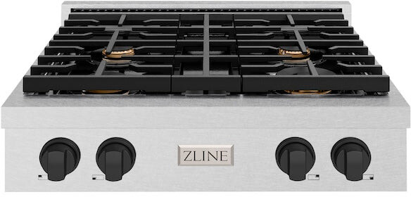 ZLINE SRTSZ30MB 30 inch Autograph Edition Paramount Series Gas Rangetop with 4 Burners, Porcelain Cooktop and Cast Iron Grates in Satin Stainless Steel (Matte Black)