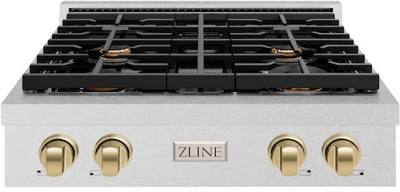 ZLINE SRTSZ30CB 30 inch Autograph Edition Paramount Series Gas Rangetop with 4 Burners, Porcelain Cooktop and Cast Iron Grates in Satin Stainless Steel (Champagne Bronze)