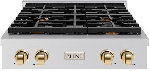 ZLINE SRTZ30G 30 Inch Autograph Edition Paramount Series Gas Rangetop with 4 Sealed Burners, Iron Cast Grates, LP Conversion Kit Included, Porcelain Cooktop in Stainless Steel (Gold)