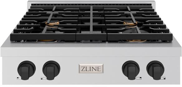 ZLINE SRTZ30MB 30 Inch Autograph Edition Paramount Series Gas Rangetop with 4 Sealed Burners, Iron Cast Grates, LP Conversion Kit Included, Porcelain Cooktop in Stainless Steel (Matte Black)