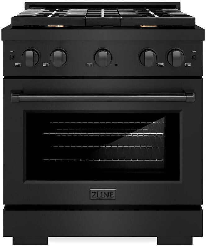 ZLINE SGRBBR30 30 inch Paramount Series Gas Range with 4 Brass Burners, 4.2 cu. ft. Capacity Oven, Convection Cooking and Italian-Made Auto-Reignition Burners (Black Stainless Steel)