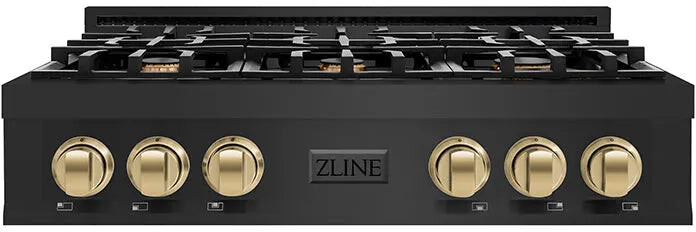 ZLINE RTBZ36CB 36 inch Autograph Edition Legacy Series Gas Rangetop with 6 Italian-Made Sealed Burners, Cast Iron Grates and Porcelain Cooktop in Black Stainless Steel (Champagne Bronze)