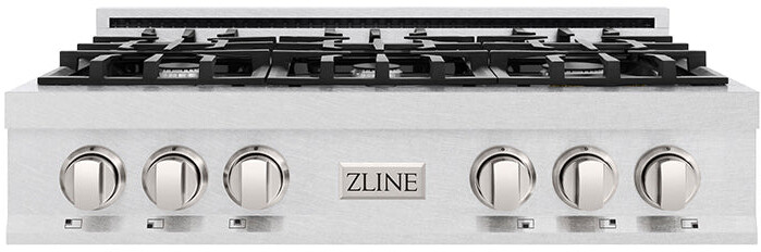 ZLINE RTS36 36 inch Legacy Series Gas Rangetop with 6 Italian-Made Sealed Burners, Cast Iron Grates and Porcelain Cooktop in Satin Stainless Steel