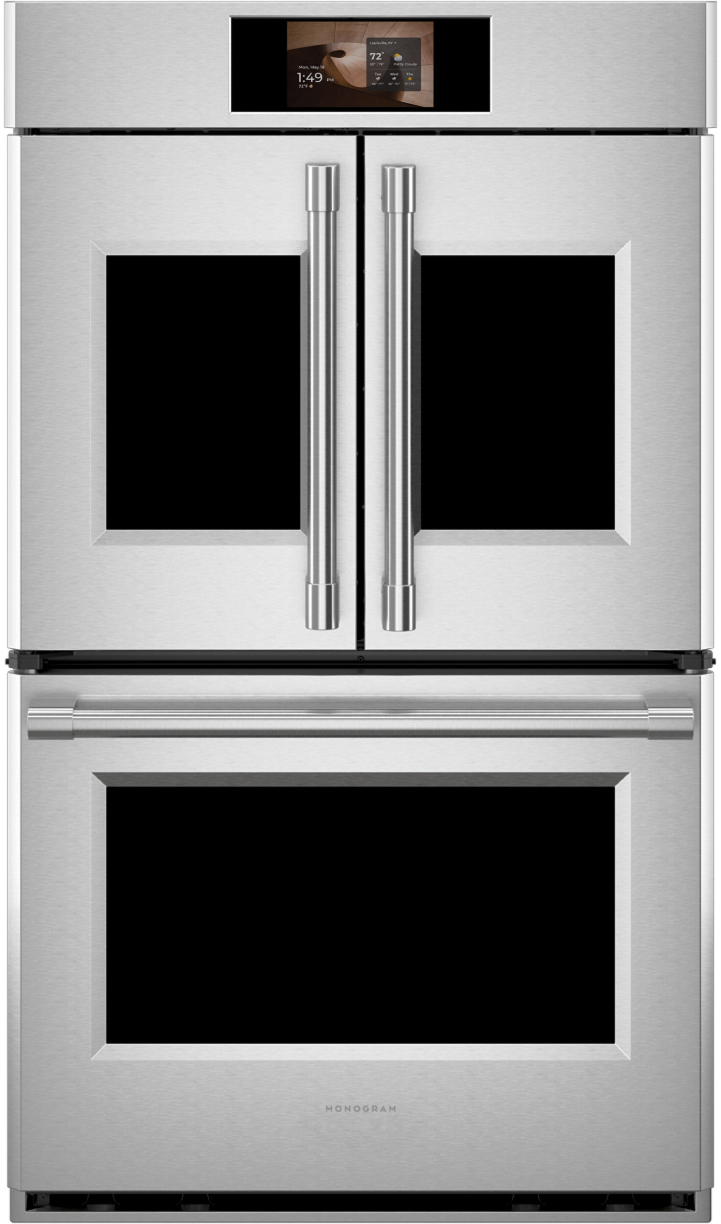 Monogram ZTDX1FPSZSS 30" Statement French-Door Double Wall Oven with Twin Convection, 7" LCD Display, and Smart Cooking Features
