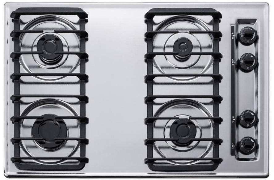 Summit ZTL053S 30" Wide 4-Burner Gas Cooktop with Sealed Burners, Cast Iron Grates, and Brushed Stainless Steel Surface for Easy Cleaning, Made in USA
