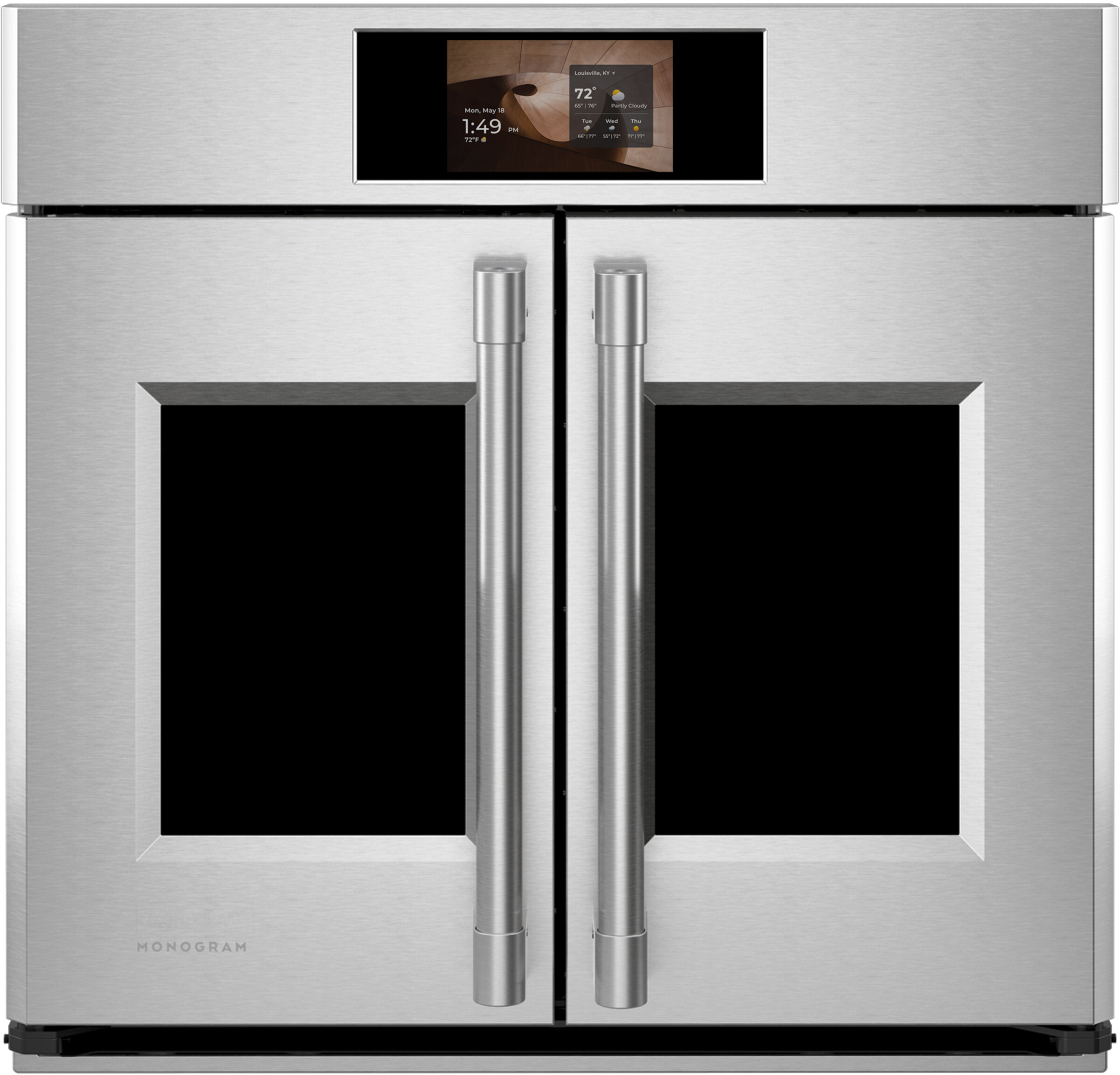 Monogram ZTSX1FPSZSS 30" Statement French-Door Single Wall Oven with Twin Convection, 7" LCD Display, and Smart Cooking Features